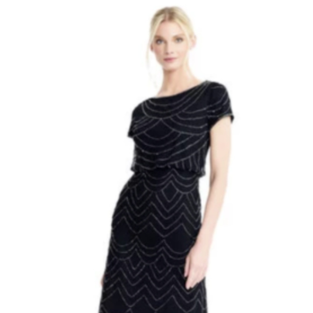 Adrianna Pappel Short Sleeve Beaded Blouson Gown 8